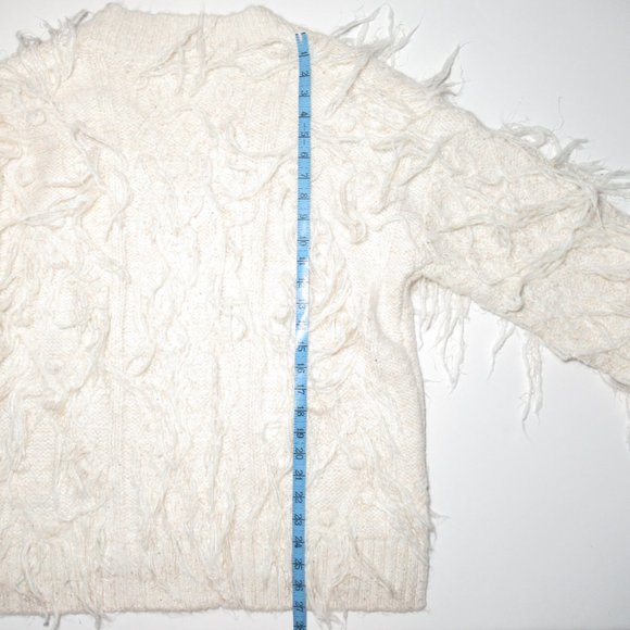 By Anthropologie Fringed Pullover Sweater Ivory White w/ Shimmer - Medium. - Picture 10 of 16